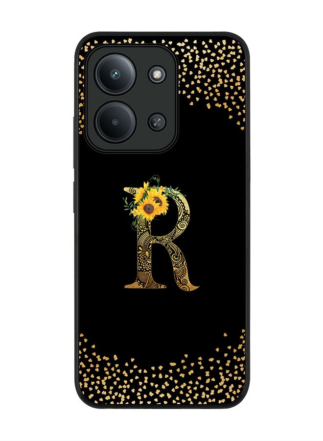 For Xiaomi Redmi 15C 4G Case,Slim fit Camera Protection, Shockproof Thin Phone cover  - Custom Floral Monogram - R ( Black )